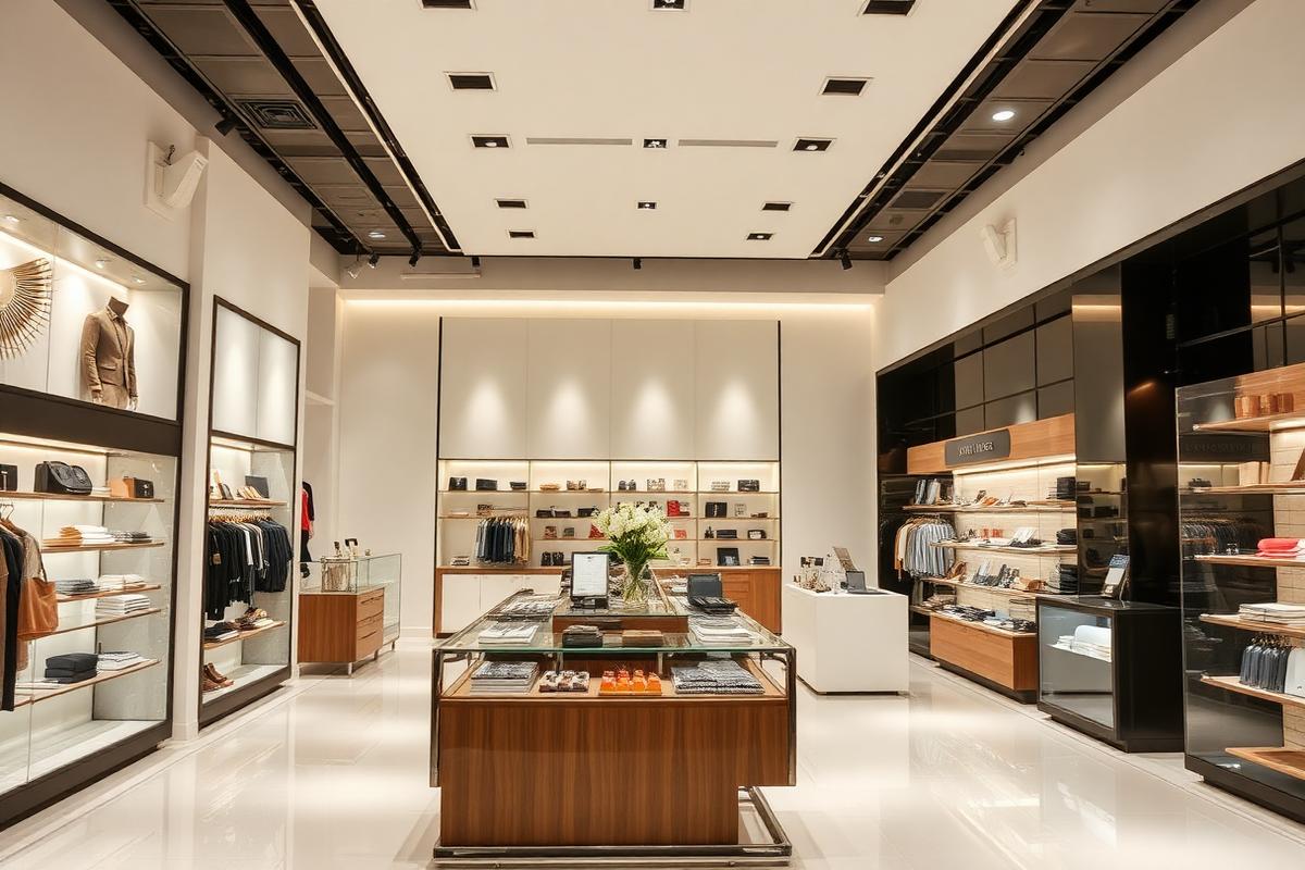 Intérieur de boutique moderne avec présentoirs organisés