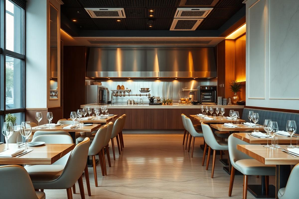 Intérieur de restaurant élégant avec tables propres