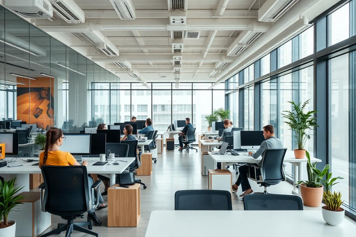 Bureau moderne de start-up avec espaces collaboratifs